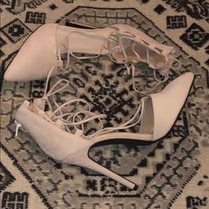 Nude suede lace up heels